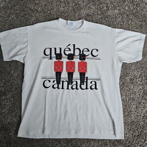 VTG Quebec Canada Single Stitch Vintage Size Large White Short Sleeve W/ Guards
